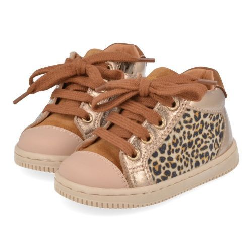 Babybotte sneakers cognac Meisjes (cognac sneakertje met leopard met besche - 7010B024) - Junior Steps