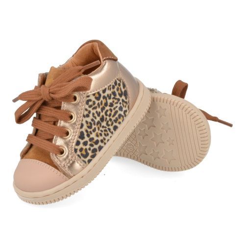 Babybotte sneakers cognac Meisjes (cognac sneakertje met leopard met besche - 7010B024) - Junior Steps