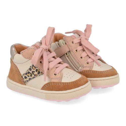 Babybotte sneakers cognac Meisjes (cognac sneakertje met leopard - 7021B027) - Junior Steps