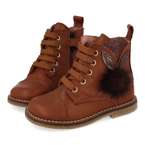 Bana&co veterboot cognac Meisjes (veterboots cognac leder met pompon - 36232094) - Junior Steps