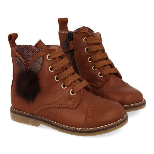 Bana&co veterboot cognac Meisjes (veterboots cognac leder met pompon - 36232094) - Junior Steps