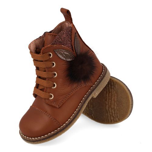 Bana&co veterboot cognac Meisjes (veterboots cognac leder met pompon - 36232094) - Junior Steps