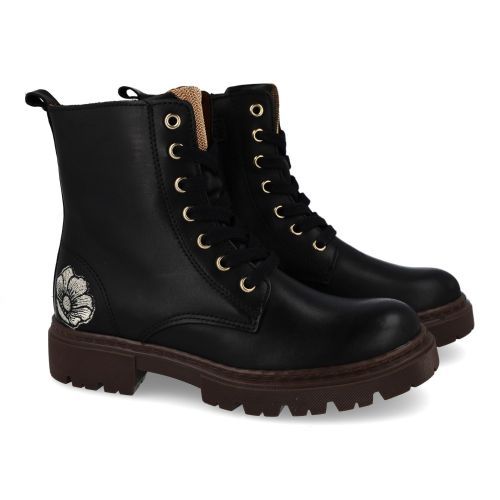 Bana&co veterboot Zwart Meisjes (veterboots meisjes zwart leder - 36234006) - Junior Steps