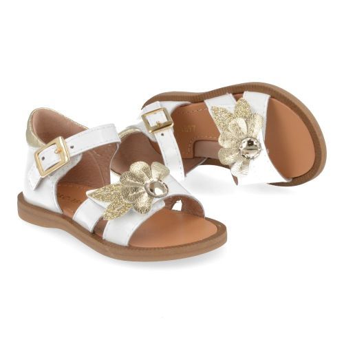 Bana&co sandalen wit Meisjes ( - wit sandaaltje met gouden bloem24132085) - Junior Steps