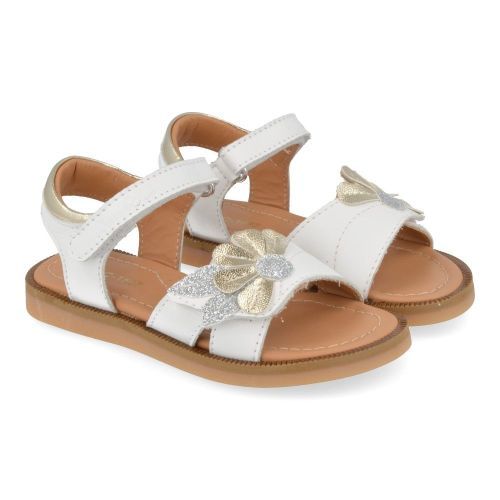 Bana&co sandalen wit Meisjes ( - witte sandaal met gouden bloem225132086) - Junior Steps