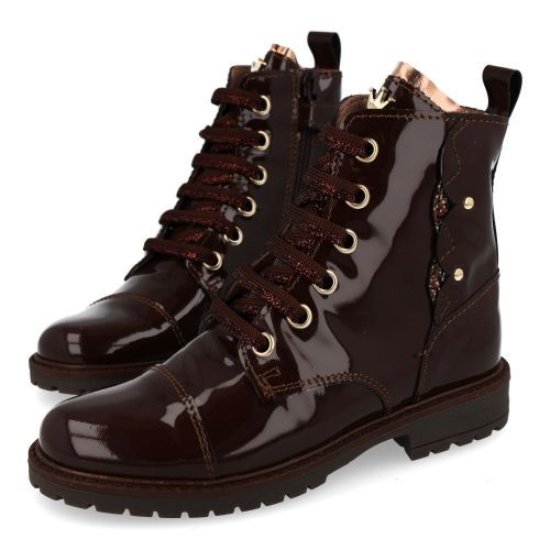 Banaline veterboot donkerbruin Meisjes (veterboots bruinbrons lakleder - 36222014) - Junior Steps
