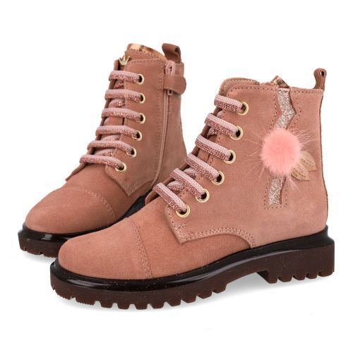 Banaline veterboot roze Meisjes (veterboots roze suède met glitter accent - 36222030) - Junior Steps