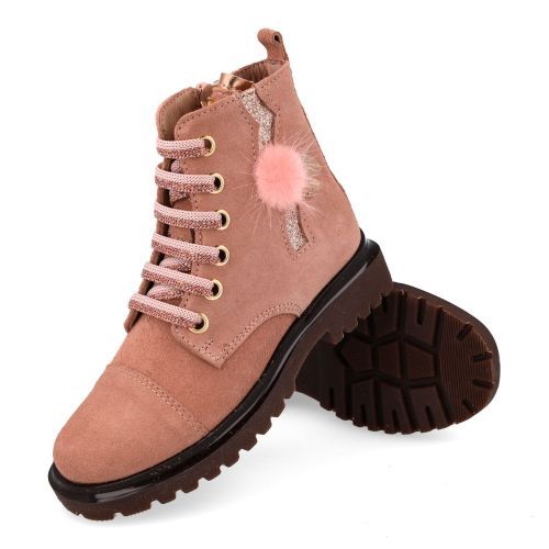 Banaline veterboot roze Meisjes (veterboots roze suède met glitter accent - 36222030) - Junior Steps