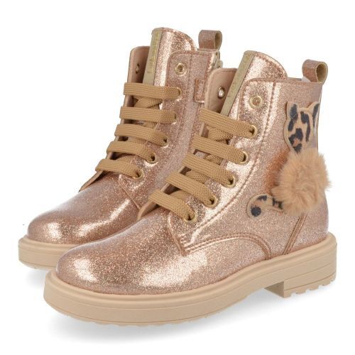 Beberlis veterboot beige Meisjes (Beige lak veterbottine met poes - 24753-A) - Junior Steps