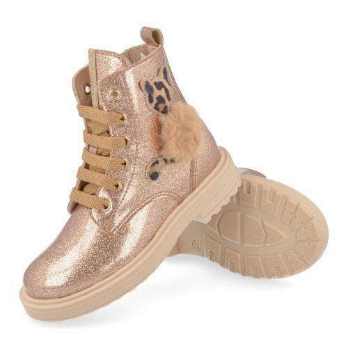 Beberlis veterboot beige Meisjes (Beige lak veterbottine met poes - 24753-A) - Junior Steps