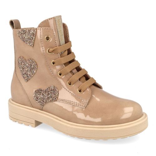 Beberlis veterboot beige Meisjes (beige veterbottine met hartjes - 24756-C) - Junior Steps