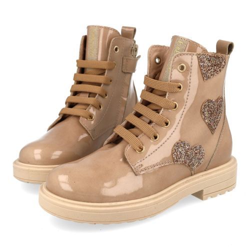 Beberlis veterboot beige Meisjes (beige veterbottine met hartjes - 24756-C) - Junior Steps