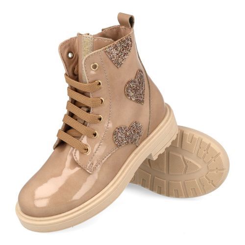 Beberlis veterboot beige Meisjes (beige veterbottine met hartjes - 24756-C) - Junior Steps