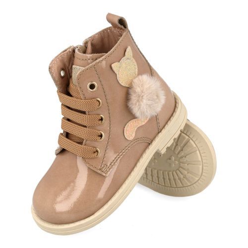 Beberlis veterboot beige Meisjes (beige veterbottine met poes - 24778-A) - Junior Steps