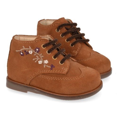 Beberlis sneakers cognac Meisjes ( - cognac veterschoentje borduursel24151-C) - Junior Steps