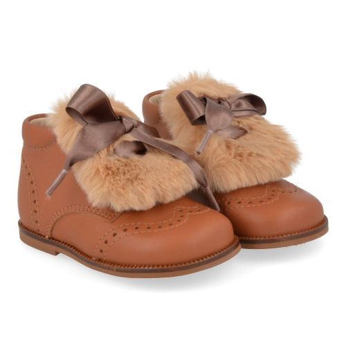 Beberlis sneakers cognac Meisjes ( - cognac veterschoentje met pelsje24161-E) - Junior Steps