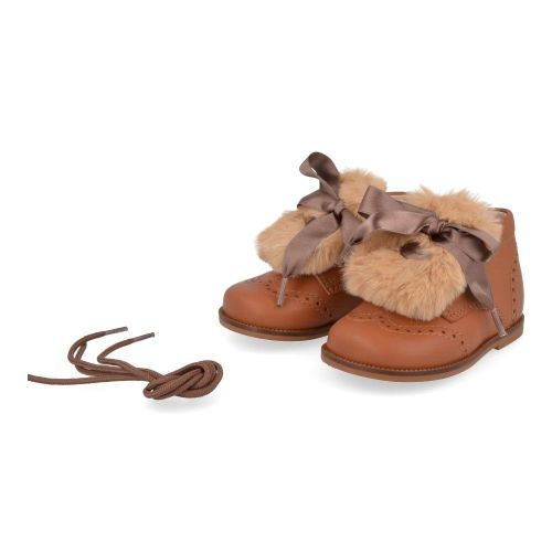 Beberlis sneakers cognac Meisjes ( - cognac veterschoentje met pelsje24161-E) - Junior Steps