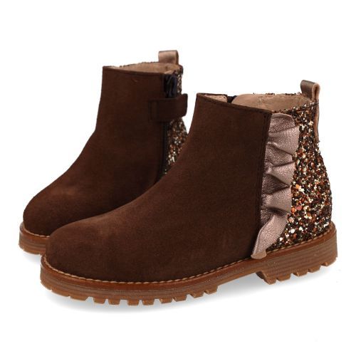 Beberlis laarzen kort donkerbruin Meisjes (Donker bruin kortlaarsje met glitter - 25649-B) - Junior Steps