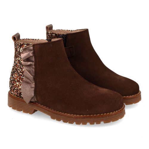 Beberlis laarzen kort donkerbruin Meisjes (Donker bruin kortlaarsje met glitter - 25649-B) - Junior Steps