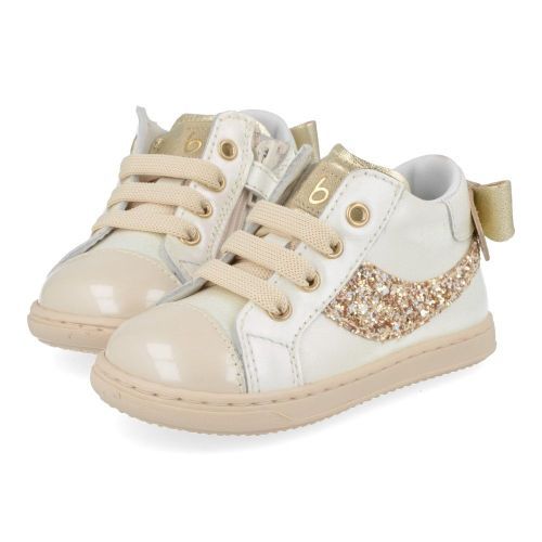 Beberlis sneakers ecru Meisjes ( - ecru goud sneakertje met strik24479) - Junior Steps