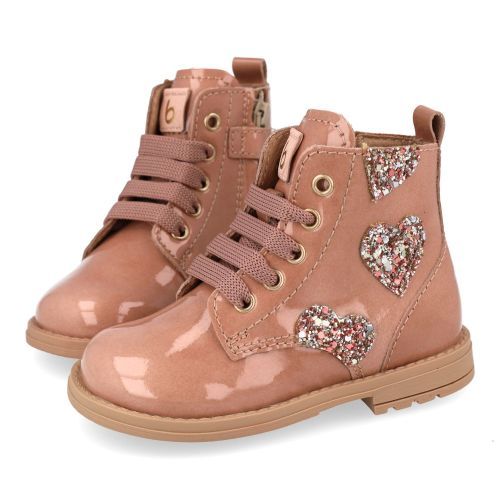 Beberlis veterboot roze Meisjes (roze veterbottine met glitter hartjes - 24779-B) - Junior Steps