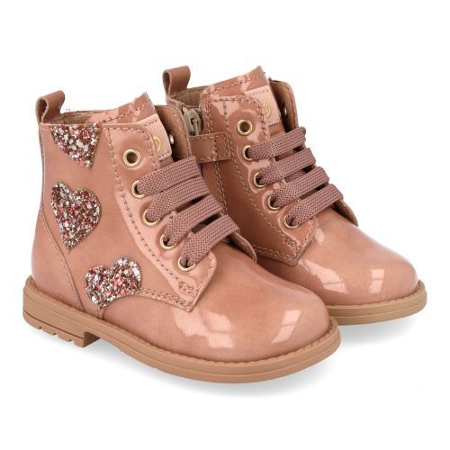 Beberlis veterboot roze Meisjes (roze veterbottine met glitter hartjes - 24779-B) - Junior Steps