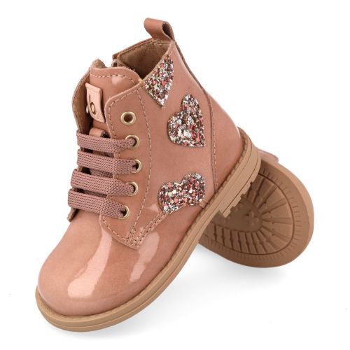Beberlis veterboot roze Meisjes (roze veterbottine met glitter hartjes - 24779-B) - Junior Steps