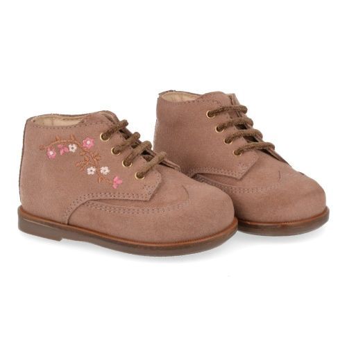 Beberlis sneakers cognac Meisjes ( - roze veterschoentje borduursel24151-A) - Junior Steps