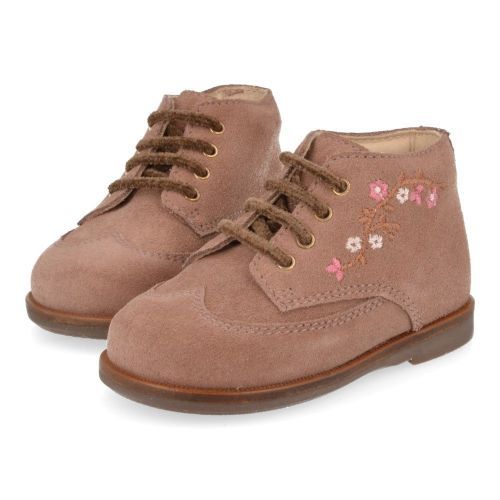 Beberlis sneakers cognac Meisjes ( - roze veterschoentje borduursel24151-A) - Junior Steps