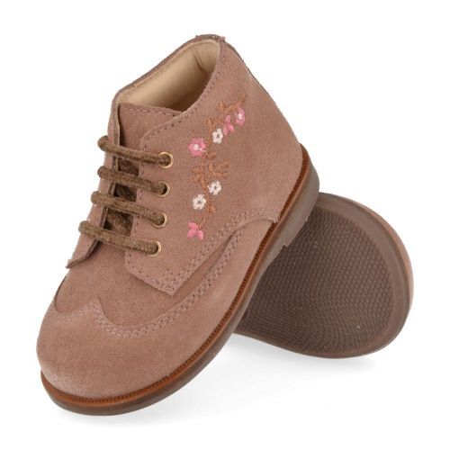 Beberlis sneakers cognac Meisjes ( - roze veterschoentje borduursel24151-A) - Junior Steps