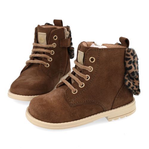 Beberlis veterboot taupe Meisjes (taupe leopard veterbottine met strikje - 24207) - Junior Steps