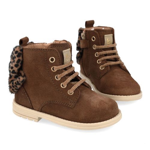 Beberlis veterboot taupe Meisjes (taupe leopard veterbottine met strikje - 24207) - Junior Steps