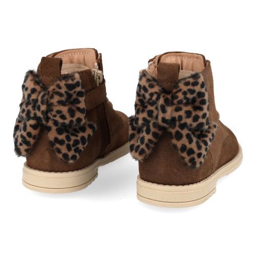 Beberlis veterboot taupe Meisjes (taupe leopard veterbottine met strikje - 24207) - Junior Steps