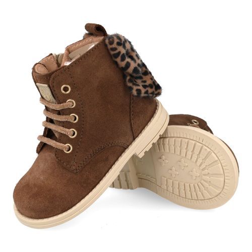 Beberlis veterboot taupe Meisjes (taupe leopard veterbottine met strikje - 24207) - Junior Steps
