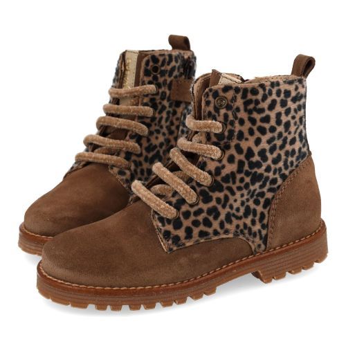Beberlis veterboot taupe Meisjes (taupe veterboot met leopardvel - 25653-A) - Junior Steps