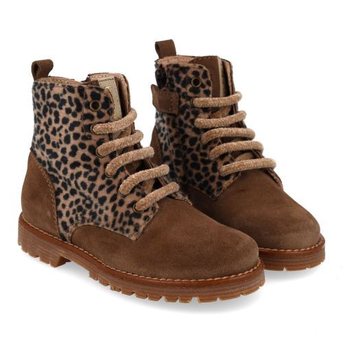 Beberlis veterboot taupe Meisjes (taupe veterboot met leopardvel - 25653-A) - Junior Steps