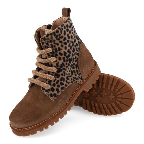 Beberlis veterboot taupe Meisjes (taupe veterboot met leopardvel - 25653-A) - Junior Steps
