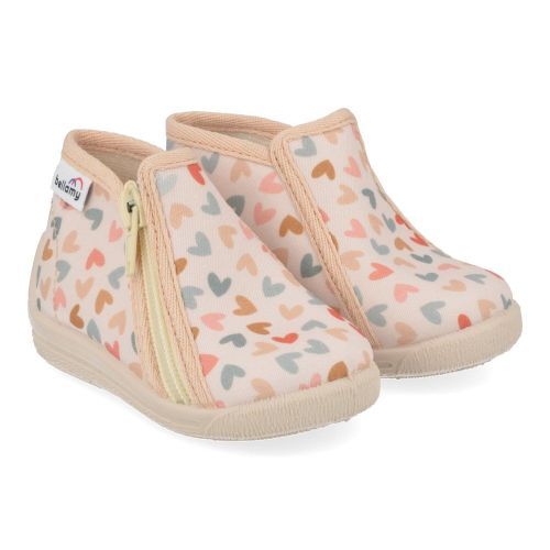 Bellamy Pantoffels beige Meisjes ( - beige pantoffel met hartjes725001) - Junior Steps