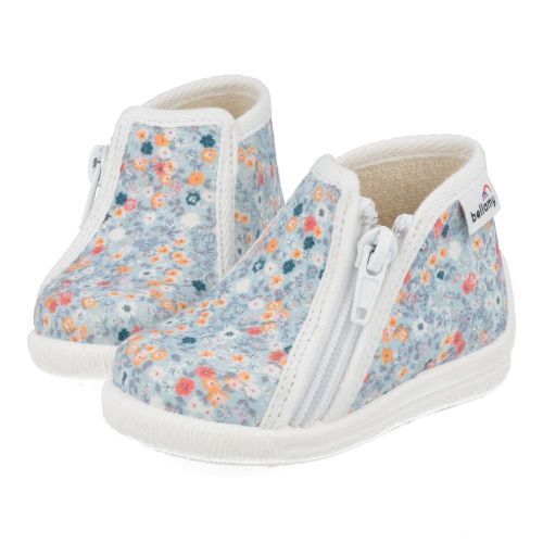 Bellamy Pantoffels blauw Meisjes ( - blauwe pantoffel met bloemetjes725003) - Junior Steps