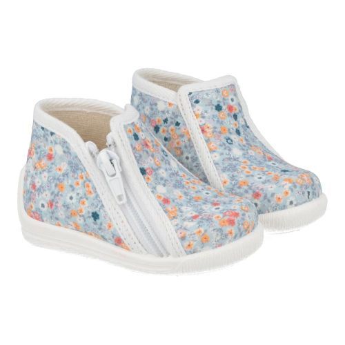 Bellamy Pantoffels blauw Meisjes ( - blauwe pantoffel met bloemetjes725003) - Junior Steps