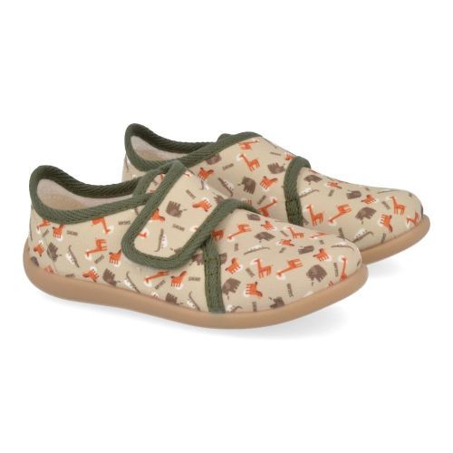 Bellamy Pantoffels kaki Jongens ( - kaki pantoffel met dierenprint761001) - Junior Steps