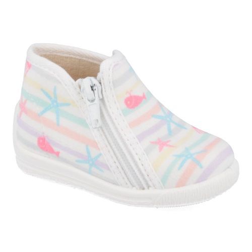 Bellamy Pantoffels wit Meisjes ( - witte pantoffel met pastelkleurtjes735001) - Junior Steps