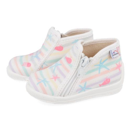 Bellamy Pantoffels wit Meisjes ( - witte pantoffel met pastelkleurtjes735001) - Junior Steps