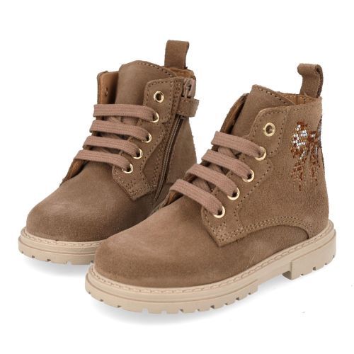 Cherie veterboot taupe Meisjes (Veter boots taupe - strik - strass - 0279/02) - Junior Steps