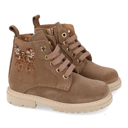 Cherie veterboot taupe Meisjes (Veter boots taupe - strik - strass - 0279/02) - Junior Steps