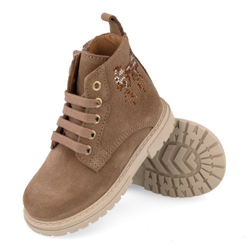 Cherie veterboot taupe Meisjes (Veter boots taupe - strik - strass - 0279/02) - Junior Steps