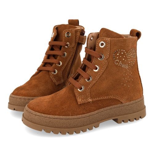 Cherie veterboot cognac Meisjes (Veterboots cognac -strass - 2404/N23) - Junior Steps