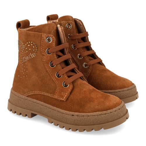 Cherie veterboot cognac Meisjes (Veterboots cognac -strass - 2404/N23) - Junior Steps