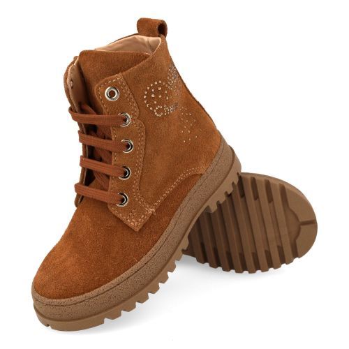 Cherie veterboot cognac Meisjes (Veterboots cognac -strass - 2404/N23) - Junior Steps