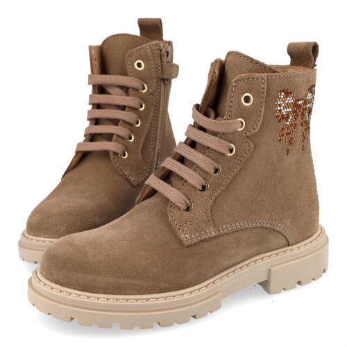 Cherie veterboot taupe Meisjes (Veterboots taupe -strik in strass - 4916/02) - Junior Steps